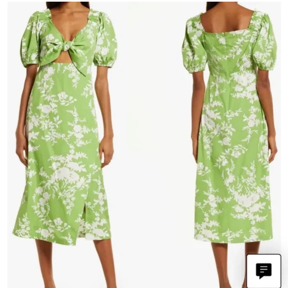 Chelsea 28 green and white floral midi dress with slit and tie cut out. Worn x1